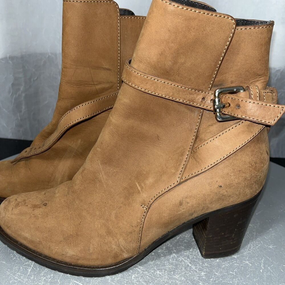 L.K. BENNETT "ALEENA" brown cognac suede short boots Shoe Size 37.5 / 7.5 - Picture 2 of 7
